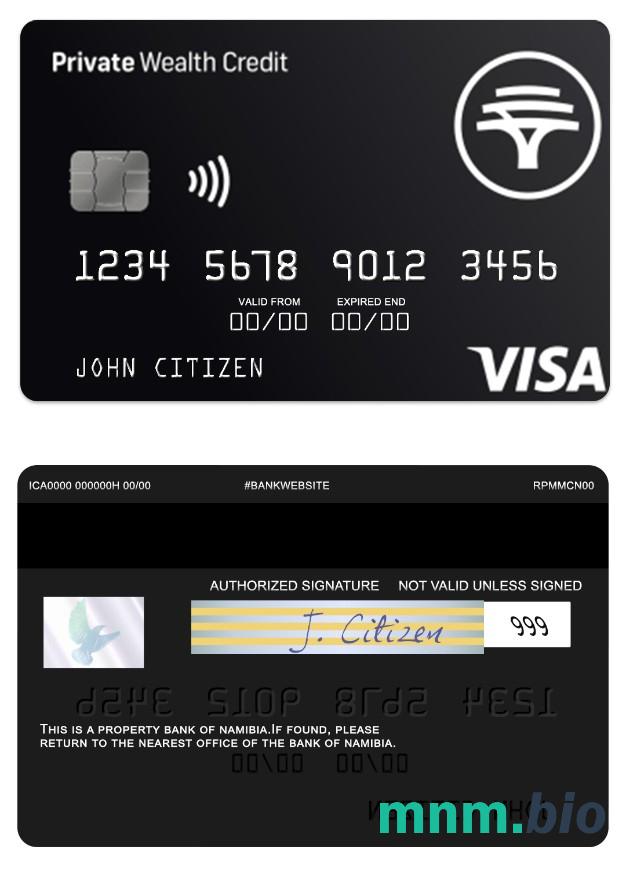 Namibia First National Bank private wealth credit przykład karty visa w formacie PSD